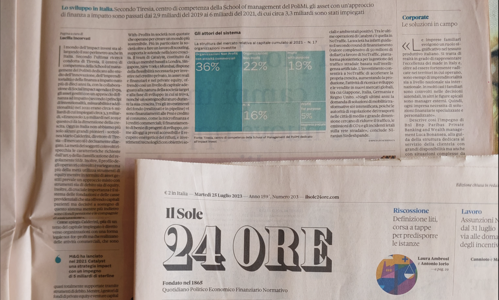 25th July 2023
Secondo il Tiresia Outlook 2023 gli asset con un'approccio di finanza a impatto sono passati dai 2,9 miliardi del 2019 ai 6 miliardi del 2021, di cui circa 3,3 miliardi sono stati impiegati